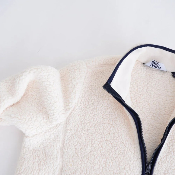 Lands End Cream And Navy  Fleece Breathable Zip Up Sweater Size Large - Picture 10 of 12